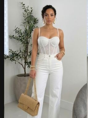 White Corset Sequined Wire Bustier Top with Adjustable Removable  Straps